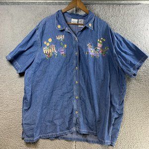 Bobbie Brooks Floral Denim Embroidered T-Shirt 26w/28w . Perfect Condition